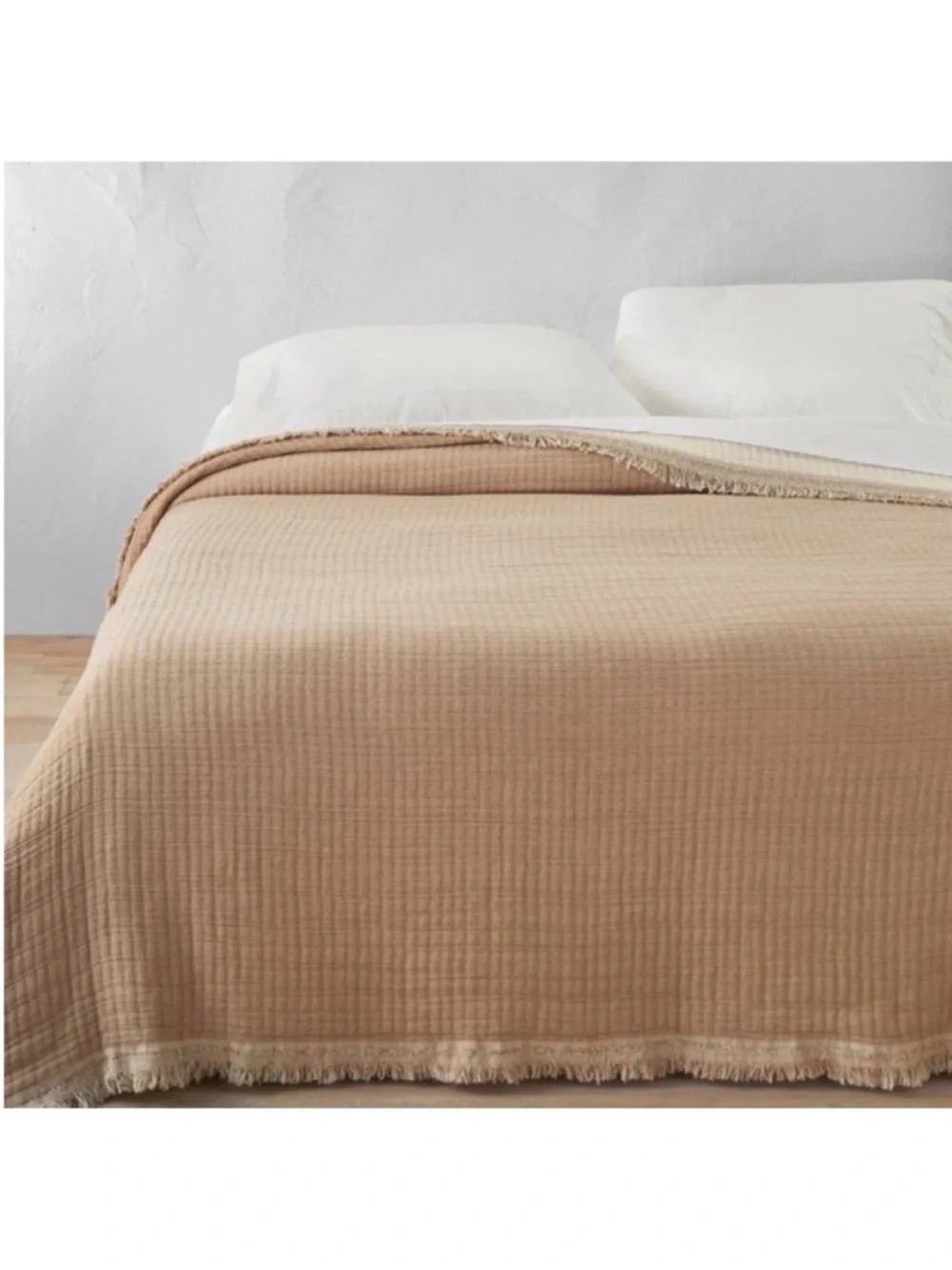 NWT King Reversible Textured Cotton Chambray Coverlet Natural/Warm Brown